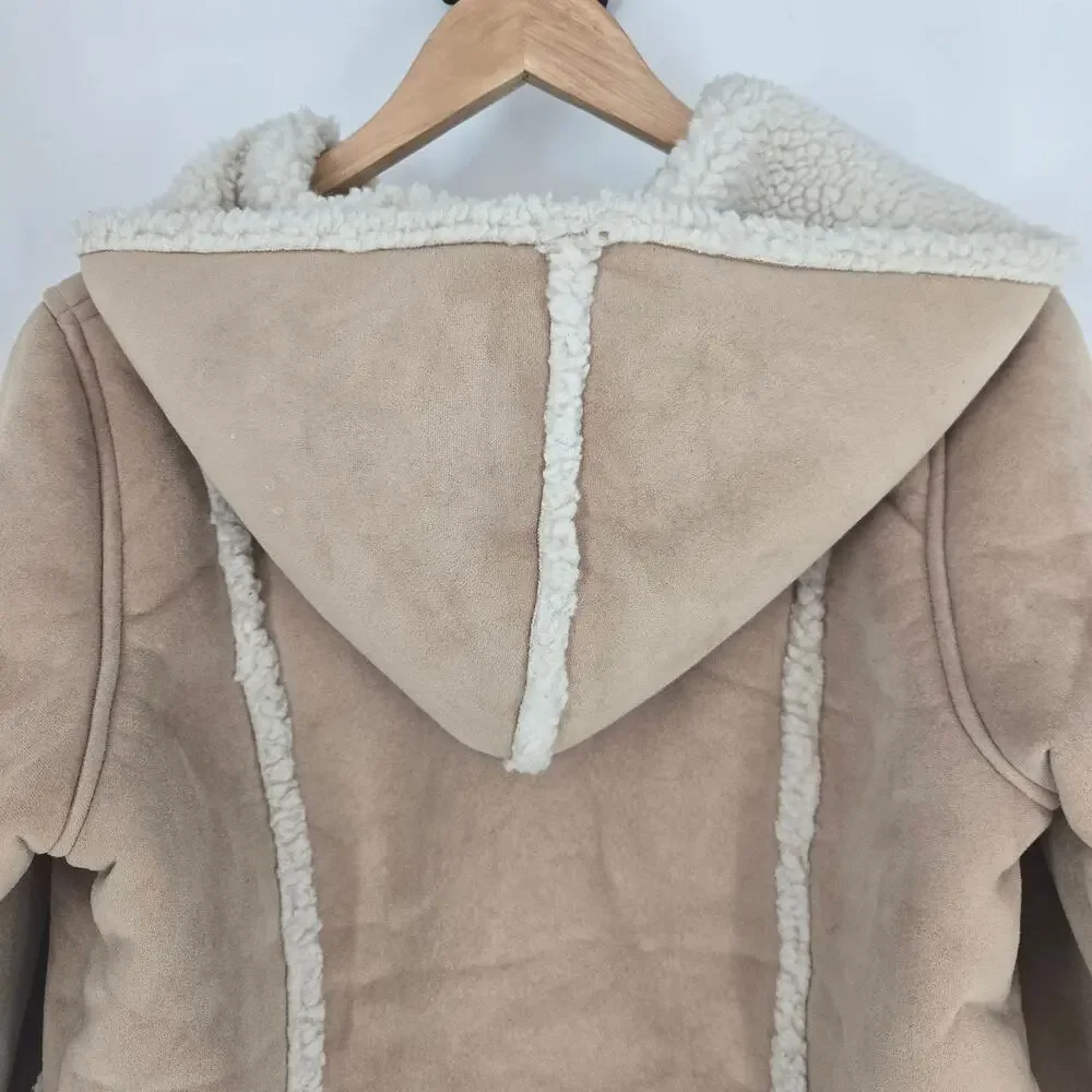 L.L.Bean Girls Vintage Tan Faux Suede Sherpa Lined Hooded Winter Coat XL - Picture 7 of 11